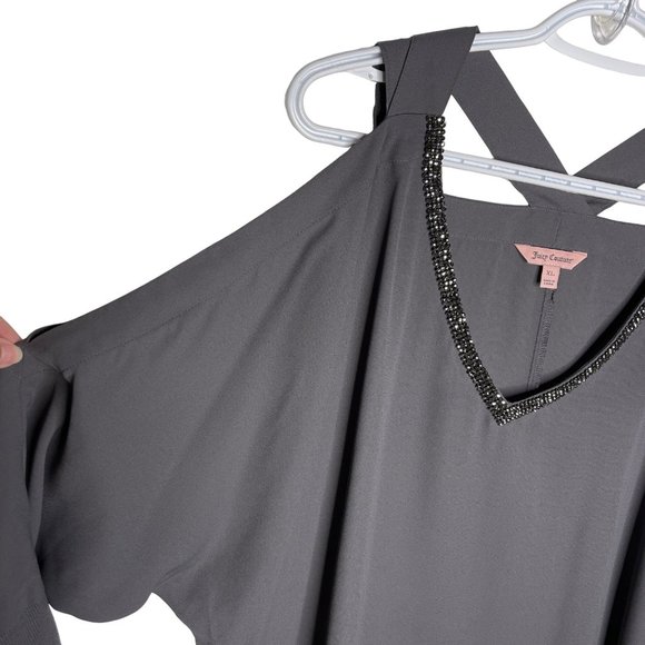 Juicy Couture Beaded Cold Shoulder Top Gray Long Sleeve Club Date Night XL - Picture 9 of 9
